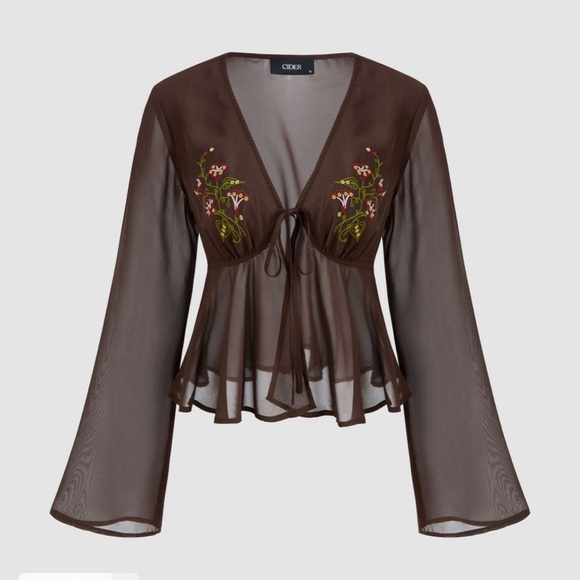 Cider Brown Embroidered Women's Top - Picture 6 of 7